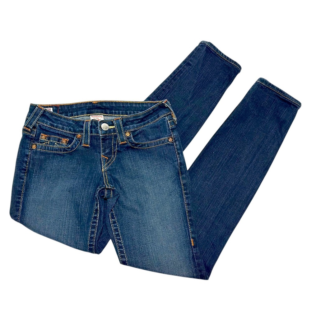 True Religion Stella Skinny Jeans Women 26 Blue Dark Wash Low Rise Y2K Denim
